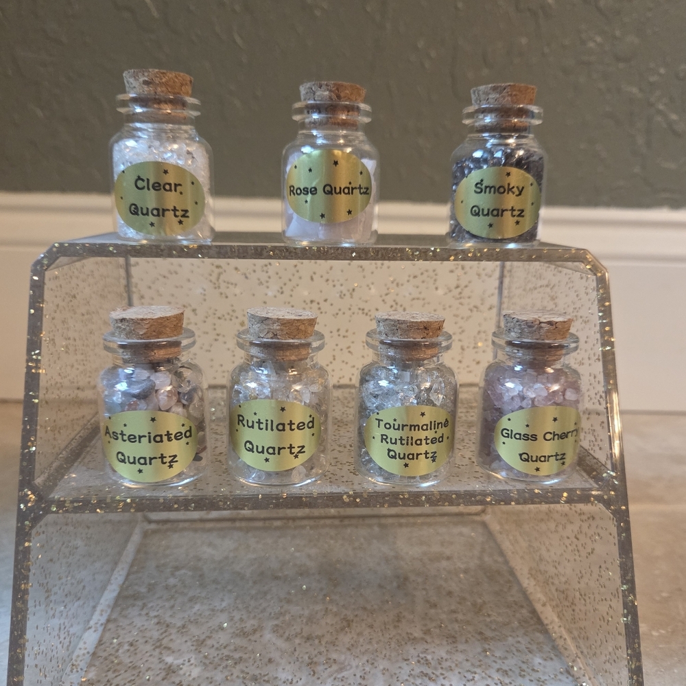 Assorted Quartz Crystal Vials Set